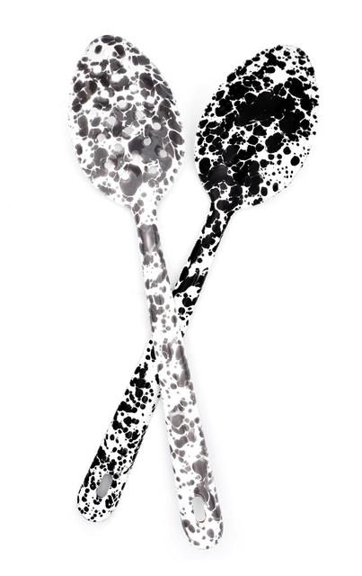 Splatter Enamelware Kitchen Utensils, grey slotted spoon