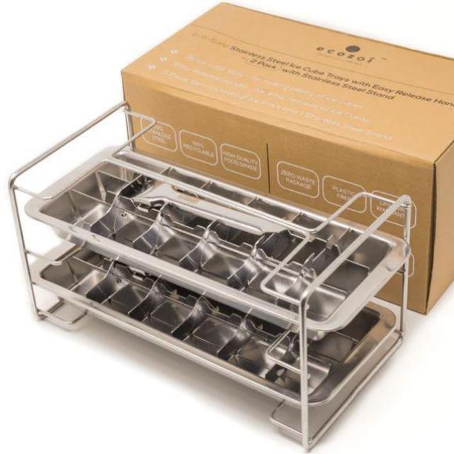Stainless Steel Ice Cube Tray with Easy Release Handle, Vintage Design