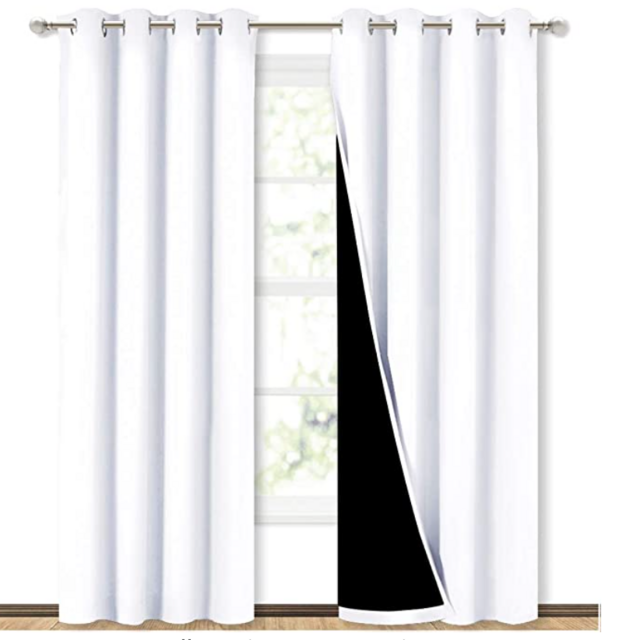 NICETOWN 100% Blackout Window Curtain Panels, Heat and Full Light Blocking Drapes with Black Liner for Nursery, 84 inches Drop Thermal Insulated Draperies (White, 2 Pieces, 52 inches Wide Each Panel)