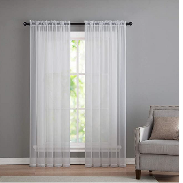 GoodGram 2 Pack: Basic Rod Pocket Sheer Voile Window Curtain Panels - Assorted Colors & Sizes (White, 84 in. Long Pair)