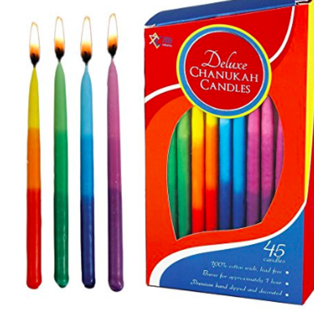 Rite-Lite Judaica Hand-Dipped Rainbow 5.75-Inch Chanukah Candles, Box of 45