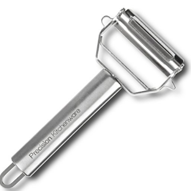 Precision Kitchenware - Ultra Sharp Stainless Steel Dual Julienne & Vegetable Peeler with Cleaning Brush & Blade Guard