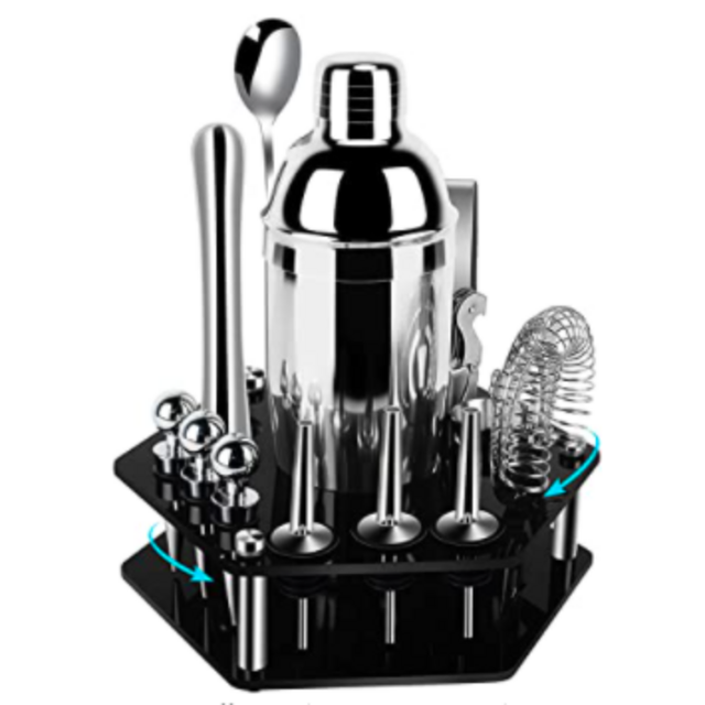 Bartender Kit Cocktail Shaker Set - 14-Piece Bar Set with Rotating Stand, Stainless Steel Martini Set for a Fantastic Mixing Adventure, Wonderful Gift for Drink Making