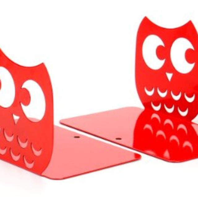 Fasmov Owls Nonskid Bookends Cute Bookends Art Bookends,1 Pair (Red)