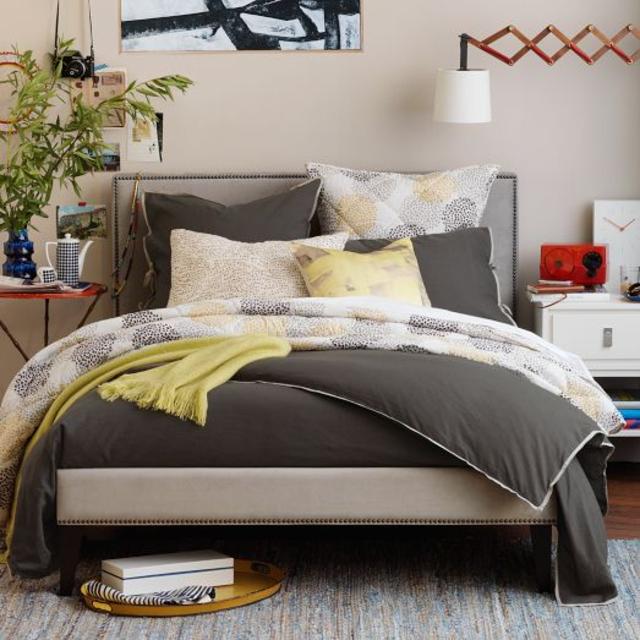 Low Upholstered Nailhead Bed