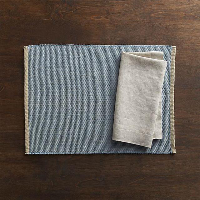 Diablo Blue Placemat and Helena Dark Natural Linen Napkin