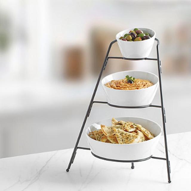 B.Smith 3-Tier Appetizer Bowls with Metal Stand