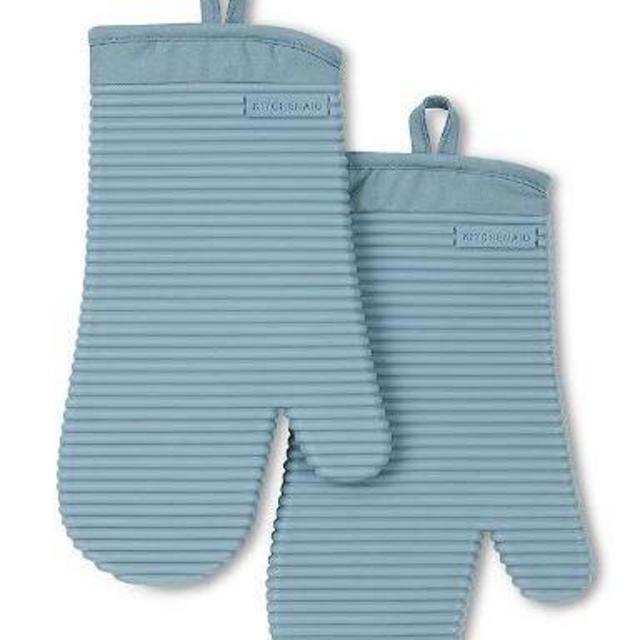 KitchenAid Ribbed Soft Silicone Oven Mitt 2-Pack Set, Fog Blue, 7.5"x13"