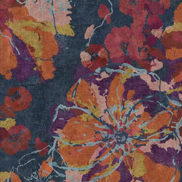 Watercolor Floral Navy Rug