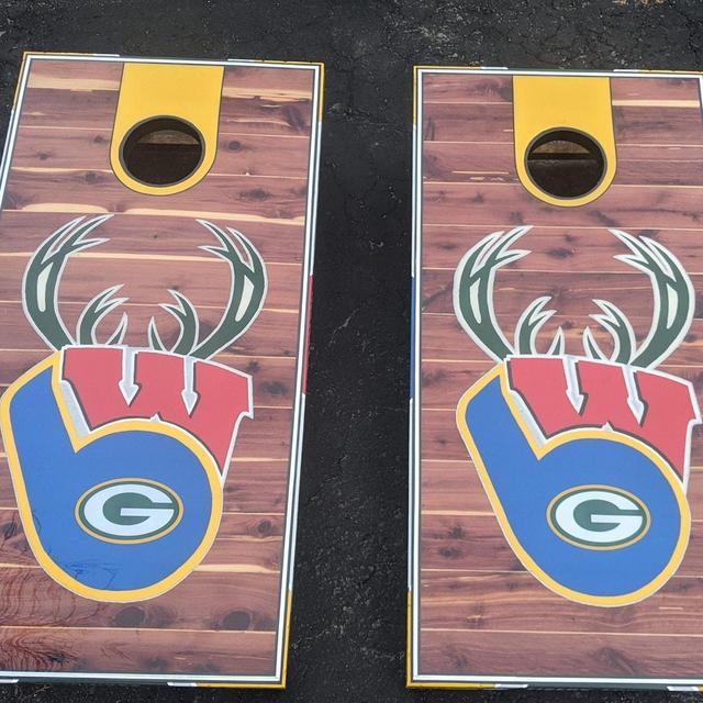 Wisconsin sports themed cornhole set