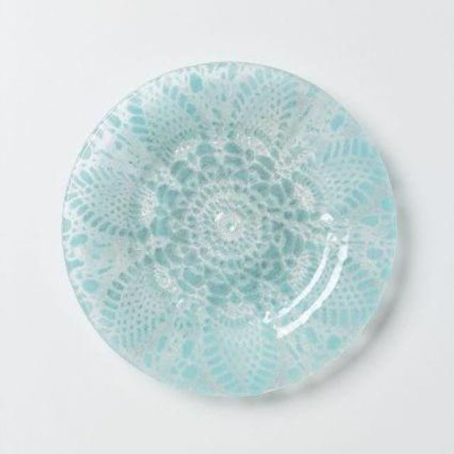 Frosted Doily Dessert Plate - Blue