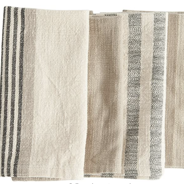 Creative Co-Op Taupe, Black & Cream Striped Cotton Woven Napkins (Set of 4 Pieces) Entertaining Textiles, Multicolored, 4 Count