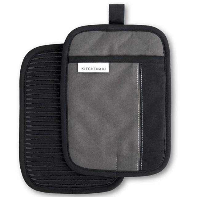 KitchenAid Beacon Pot Holder Set, 7"x10", Contour Silver/Black