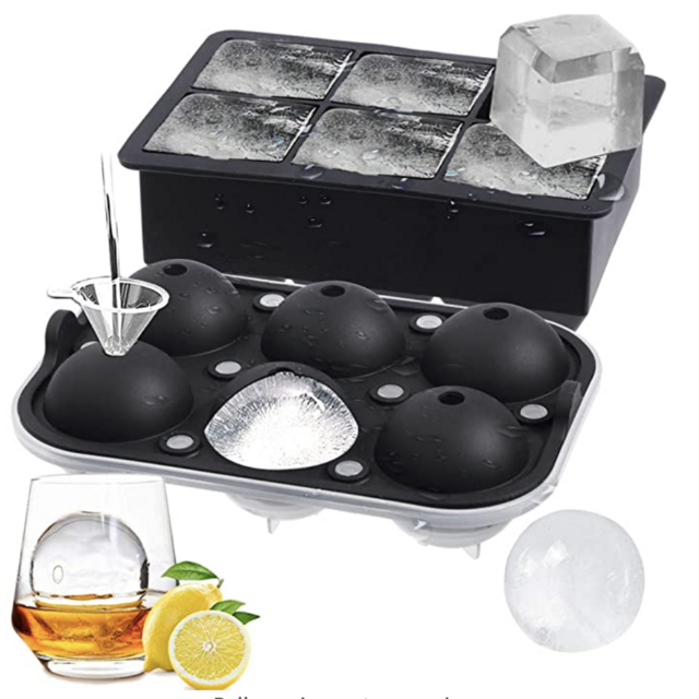 ROTTAY Ice Cube Trays (Set of 2), Sphere Ice Ball Maker with Lid & Large Square Ice Cube Maker for Whiskey, Cocktails and Homemade, Keep Drinks Chilled