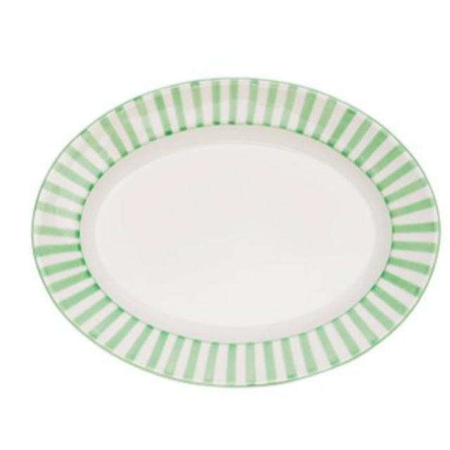 Striped Ceramic Oval Serving Tray