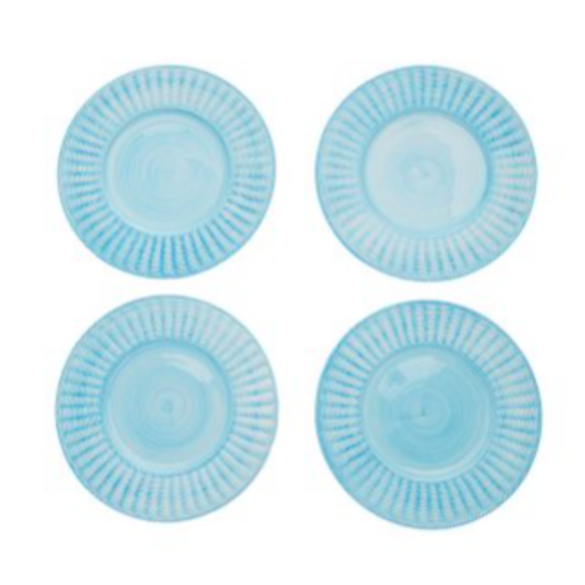 Set-Of-Four Hand-Painted Ceramic Wicker Dinner Plates