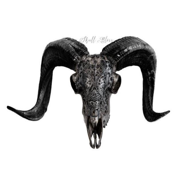 Carved Ram Skull - Grey Tribal #3