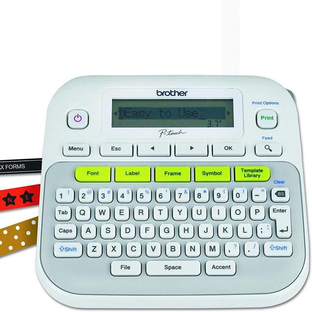 Brother P-touch, PTD210, Easy-to-Use Label Maker, One-Touch Keys, Multiple Font Styles, 27 User-Friendly Templates, White