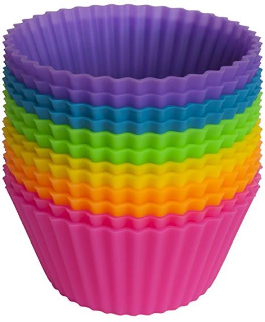 Pantry Elements Silicone Cupcake Liners / Baking Cups - 12 Vibrant Muffin Molds in Storage Jar