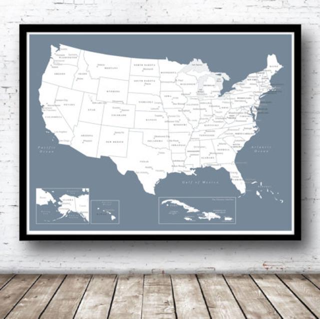 USA Push Pin Map (Print Only), Caribbean Map, Travel Map, Travel Board, Map Poster, Wedding - Anniversary Gift #USA-005