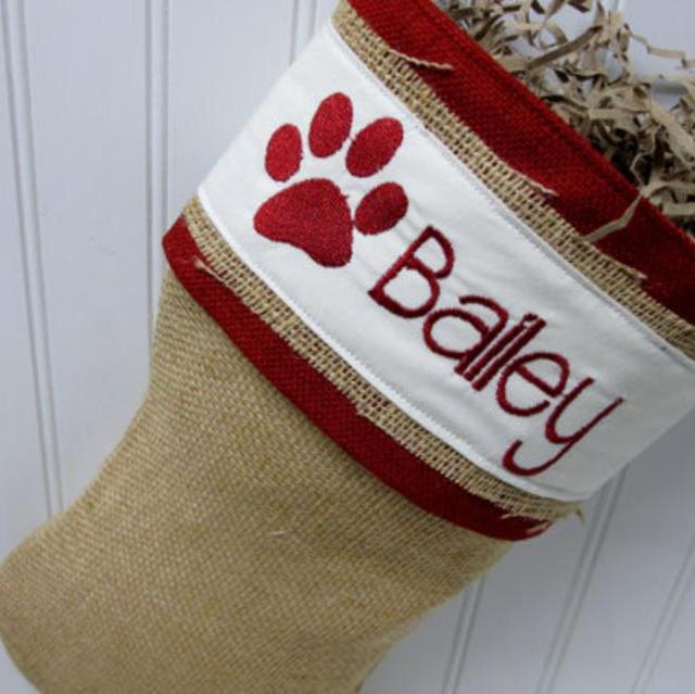 Paw Print Burlap Stocking - Pawprint and personalization included