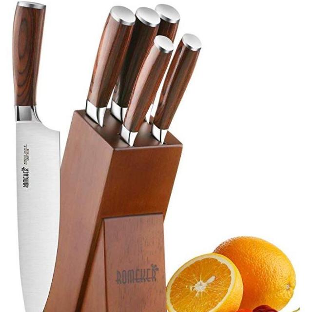 Knife Set,6-Piece Kitchen Knife Set with Wooden Block Germany High Carbon Stainless Steel Knife Block Set,Chef Knife Set Boxed Knife Set by ROMEKER