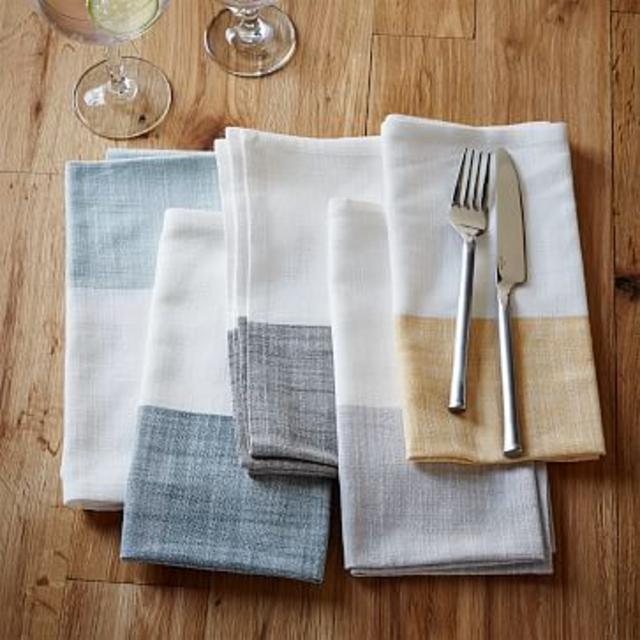 Center Stripe Woven Napkin Set: Dark Blue/Grey