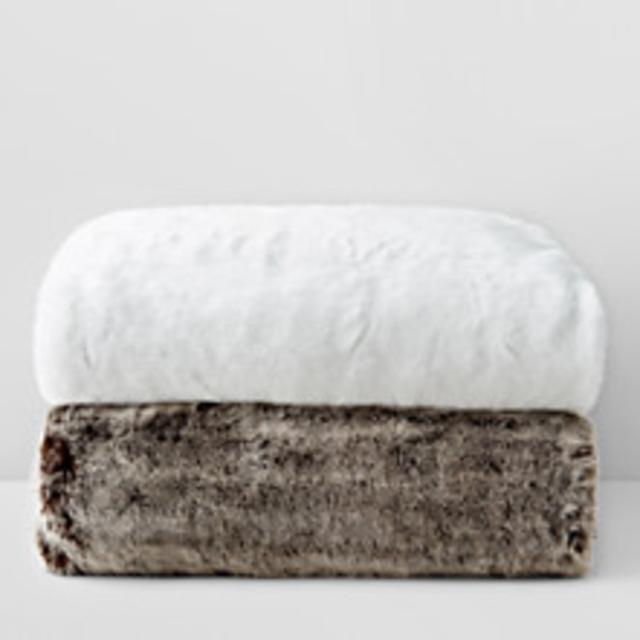 Hudson Park Frosted Faux Fur Throw - White