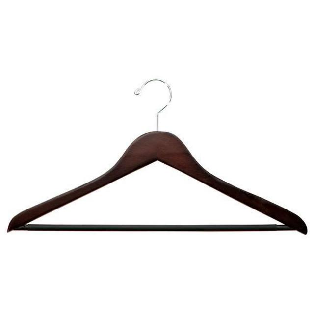 Walnut Wooden Shirt Hangers with Ribbed Bar Case of 20