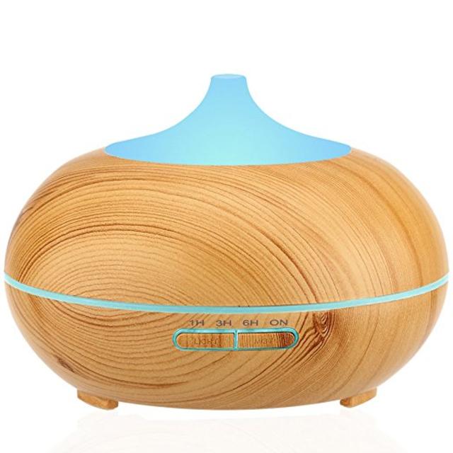Aromatherapy Essential Oil Diffuser, URPOWER 300ml Wood Grain Ultrasonic Cool Mist Whisper-Quiet Humidifier with Color LED Lights Changing & 4 Timer...