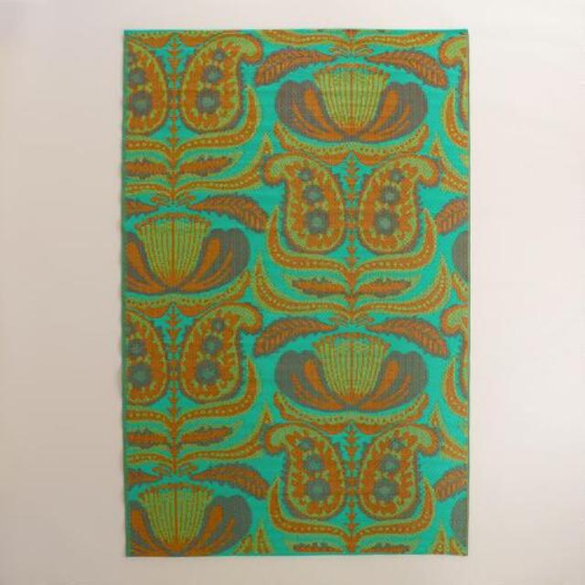 6x9 Teal Santiago Paisley Reversible Rio Floor Mat
