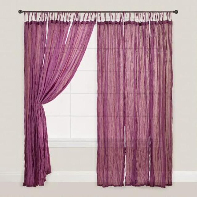 Purple Crinkle Voile Cotton Curtains Set of 2