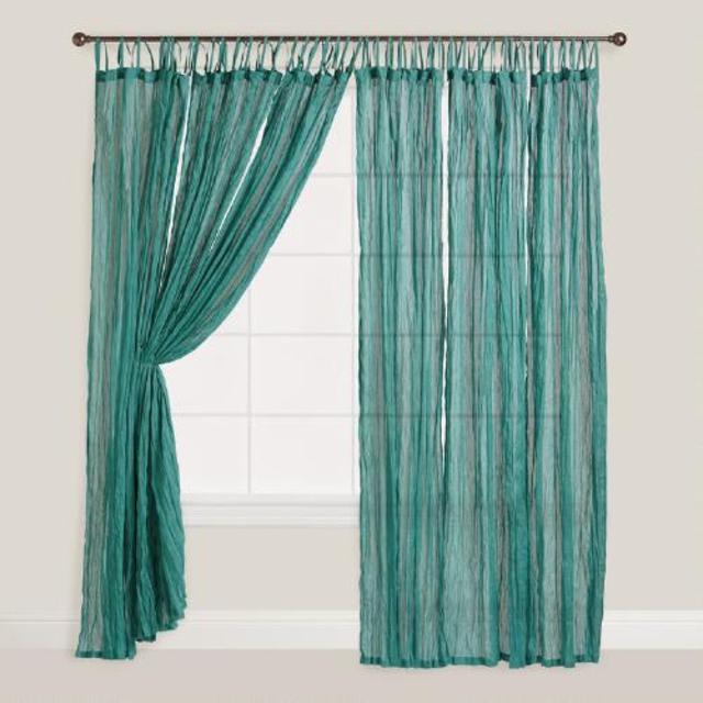 Blue Crinkle Voile Cotton Curtains, Set of 2
