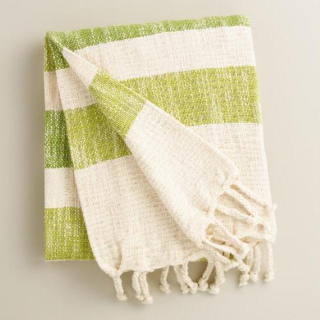 Green Stripe Cotton Outdoor Throw