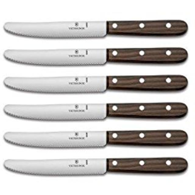 Victorinox 4-3/4-Inch Straight-Edge Pointed-Tip Steak Knife, Set of 6, Rosewood Handles