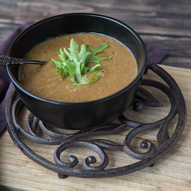 Cast Iron Trivet - Round with Vintage Pattern - Decorative Cast Iron Trivet For Kitchen Or Dining Table - 7.7" Diameter - Rust Brown Color - With Rubber Pegs by Comfify