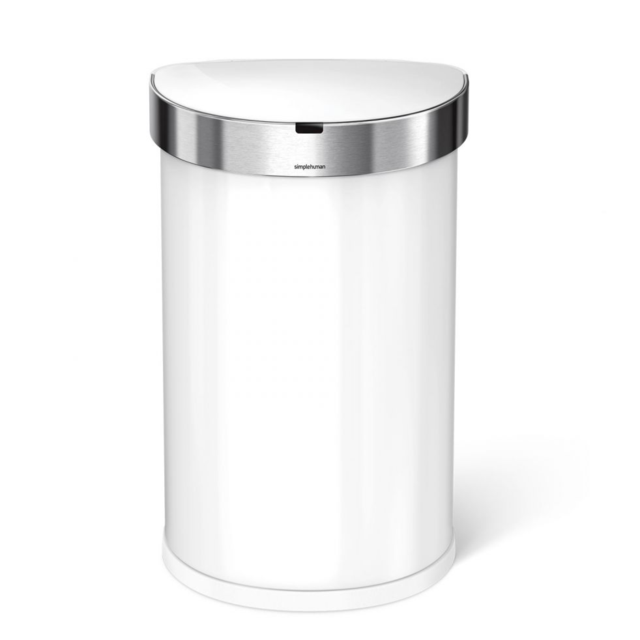 semi-round sensor trash can in white