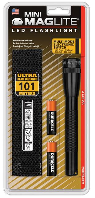 Maglite Mini LED 2-Cell AA Flashlight with Holster, Black