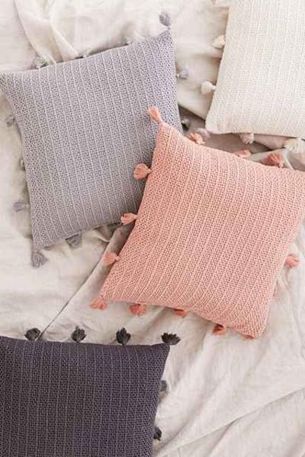 Sage Solid Crochet Pillow (Cream)