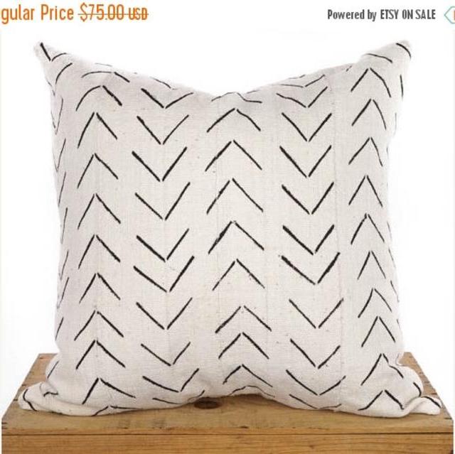 White Mud Cloth Pillow Cover 20" Mudcloth Pillow