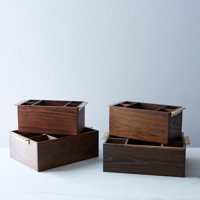 Wooden & Brass Flatware Holder
