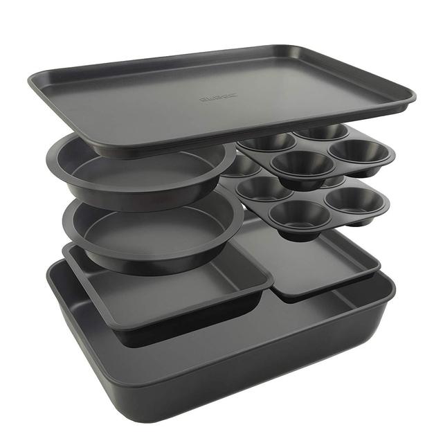 Elbee Home 8 Piece Baking Pan Set, Patented Space Saving Self Storage Design, Nonstick Carbon Steel Bakeware Set