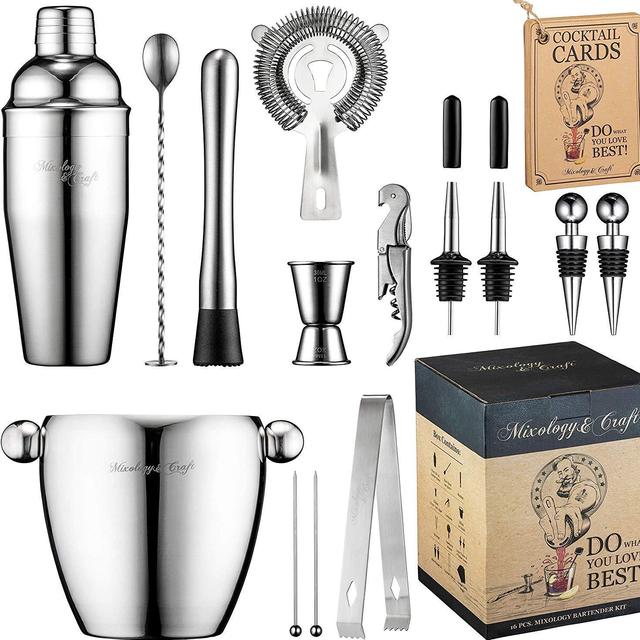Bar Set 16-Piece Mixology Bartender Kit - Cocktail Shaker Set Bar Tool Set for Home and Professional Bartending - Martini Shaker and Drink Mixing Bar Tools - Cocktail Kit w/Exclusive Recipes Bonus