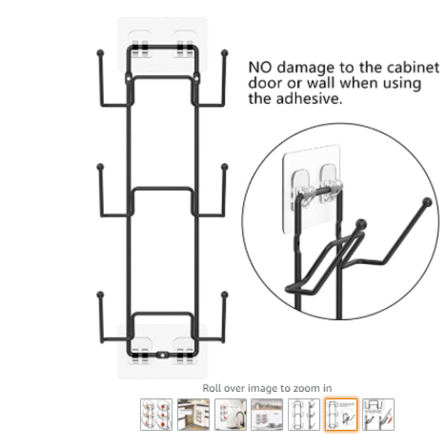 2 pack pot lid organizer rack for cabinet door/wall, no drilling adhesive wall/door mounted pot and pan lid holder, metal with powder coating, black