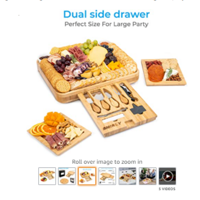 SMIRLY Bamboo Cheese Board and Knife Set: Large Charcuterie Board Set, Wine Meat Cheese Platter - Unique Housewarming Gifts for Women, Anniversary, Wedding Gifts for Couple, Bridal Shower Gift for Her