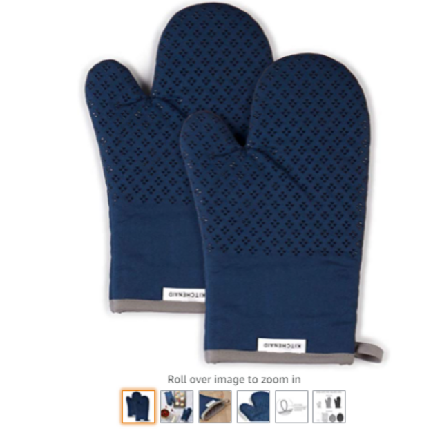 KitchenAid Asteroid Cotton Oven Mitts with Silicone Grip, Set of 2, Blue Willow 2 Count