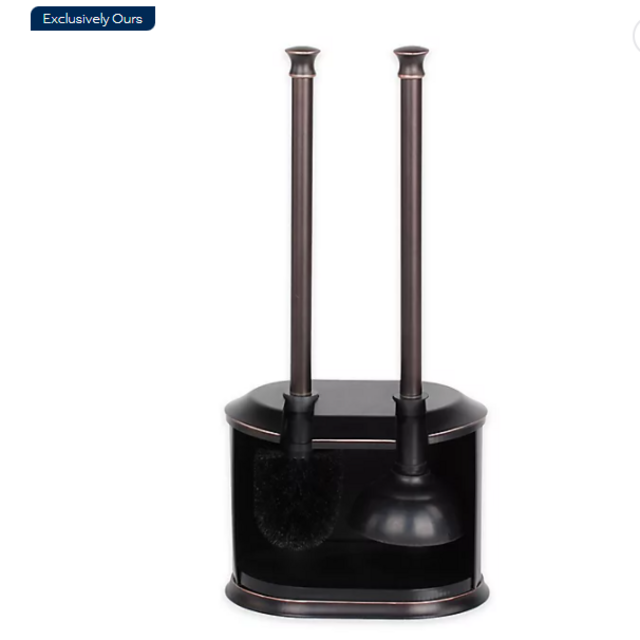 Alumiluxe Rust-Proof Toilet Bowl Brush and Plunger Set in Two-Tone Nickel Finish