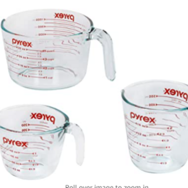 Pyrex Glass Measuring Cup Set (3-Piece, Microwave and Oven Safe),Clear