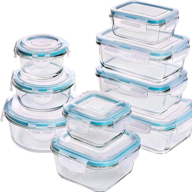 Utopia Kitchen [18-Pieces] Glass Food Storage Containers with Lids - Glass Meal Prep Containers with Transparent Lids BPA Free and FDA Approved (9 Containers and 9 Lids)