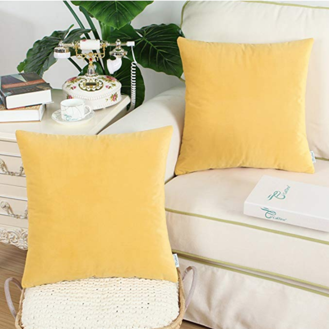 Pack of 2 Pillow Cover Cases 18 X 18 Inches Gold/Yellow